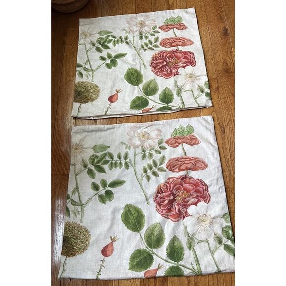 Pottery Barn Serafina Floral Standard Pillow Sham Set 2 Heavy Twill Linen 20x26" - Picture 3 of 14